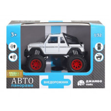 Машина "АВТОПАНОРАМА" "Внедорожник-пикап", белый, 1/32, свет, звук, инерция, в/к 19*10*12,5 см