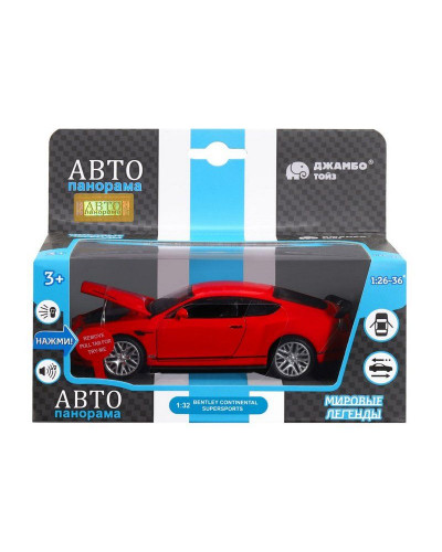 Машина "АВТОПАНОРАМА" Bentley Continental GT Supersports, красный, 1/32, в/к 17,5*12,5*6,5 см