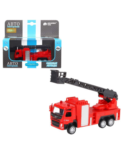 Машина "АВТОПАНОРАМА" VOLVO FM "Пожарная служба", красный, 1/72, инерция, в/к 17,5*13*6,5 см