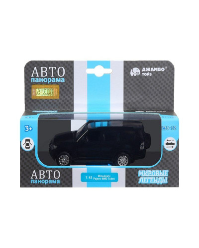 Машина "АВТОПАНОРАМА" Mitsubishi Pajero 4WD Tubro, черный, 1/43, инерция, в/к 17,5*12,5*6,5 см