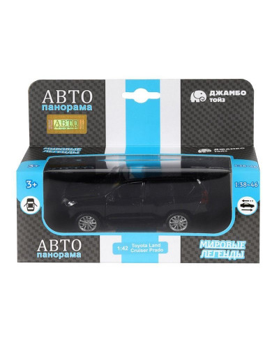 Машина "АВТОПАНОРАМА" Land Cruiser Prado, черный, 1/42, инерция, в/к 17,5*12,5*6,5 см