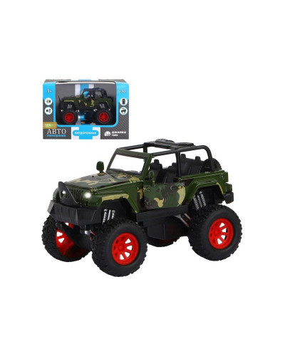 Машина "АВТОПАНОРАМА" "Внедорожник", хаки, 1/32, свет, звук, инерция, в/к 19*10*12,5 см