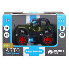 Машина "АВТОПАНОРАМА" "Внедорожник", хаки, 1/32, свет, звук, инерция, в/к 19*10*12,5 см