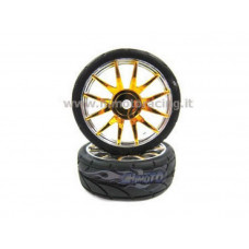 Колеса с резиновыми покрышками, золотой хром (82827PG+82828), 2шт.