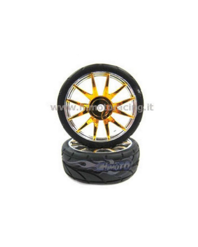 Колеса с резиновыми покрышками, золотой хром (82827PG+82828), 2шт.