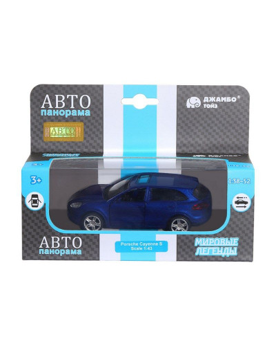 Машина "АВТОПАНОРАМА" Porsche Cayenne S, синий перламутр, 1/43, инерция, в/к 17,5*12,5*6,5 см