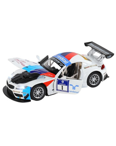 Машина "АВТОПАНОРАМА" BMW Z4 GT3, белый, 1/32, свет, звук, инерция, в/к 17,5*13,5*9 см