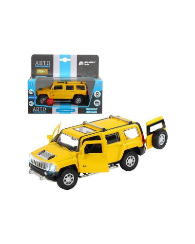 Машина "АВТОПАНОРАМА" Hummer H3, желтый, 1/32, свет, звук, инерция, в/к 17,5*13,5*9 см