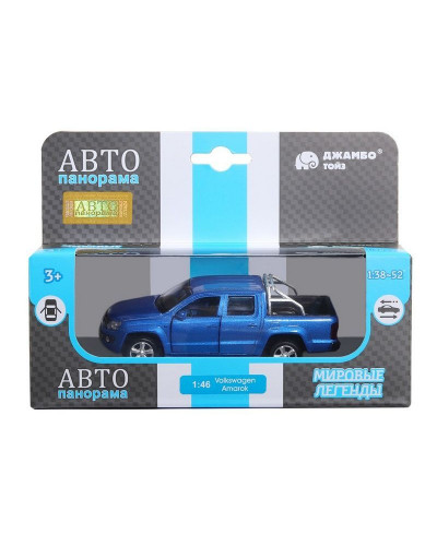 Машина "АВТОПАНОРАМА" Volkswagen Amarok, синий, 1/46, инерция, откр. двери, в/к 17,5*12,5*6,5 см
