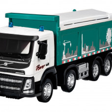 Машина "АВТОПАНОРАМА" Volvo самосвал, зеленый, 1/50, свет, звук, в/к 28*14*10 см