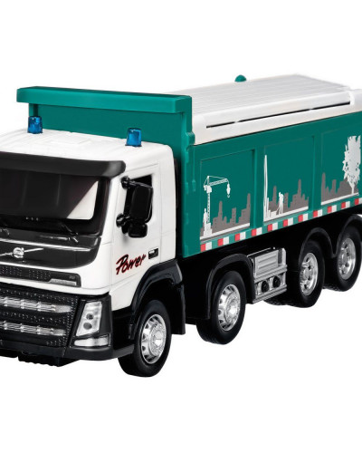 Машина "АВТОПАНОРАМА" Volvo самосвал, зеленый, 1/50, свет, звук, в/к 28*14*10 см