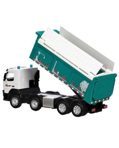 Машина "АВТОПАНОРАМА" Volvo самосвал, зеленый, 1/50, свет, звук, в/к 28*14*10 см
