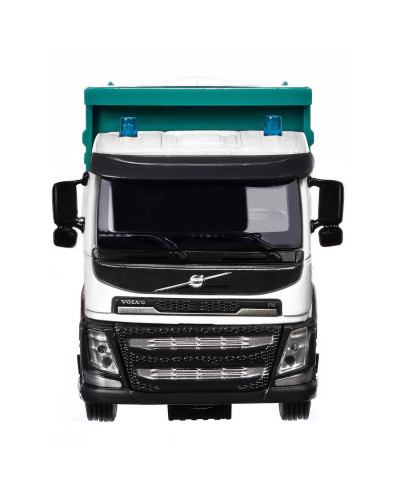 Машина "АВТОПАНОРАМА" Volvo самосвал, зеленый, 1/50, свет, звук, в/к 28*14*10 см