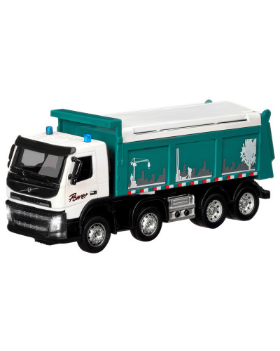 Машина "АВТОПАНОРАМА" Volvo самосвал, зеленый, 1/50, свет, звук, в/к 28*14*10 см
