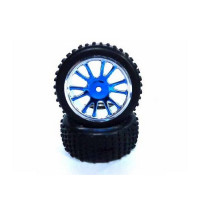 Колеса задние в сборе, голубой хром для багги Himoto масштаба 1/16, 2шт.