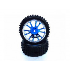 Колеса задние в сборе, голубой хром для багги Himoto масштаба 1/16, 2шт.