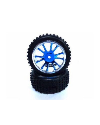 Колеса задние в сборе, голубой хром для багги Himoto масштаба 1/16, 2шт.