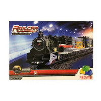 Железная дорога HQ 120 деталей, с локомотивом на батарейках, черный вагон