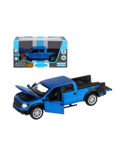 Машина "АВТОПАНОРАМА" Ford F-150 SVT Raptor, синий, 1/34, свет, звук, инерция, в/к 20*10*11 см
