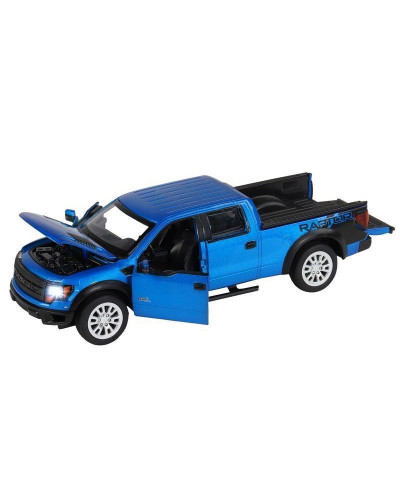 Машина "АВТОПАНОРАМА" Ford F-150 SVT Raptor, синий, 1/34, свет, звук, инерция, в/к 20*10*11 см