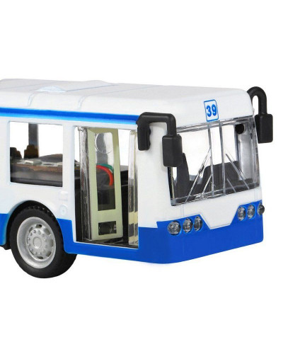 Троллейбус "Автопанорама", синий, 1/90, свет, звук, инерция, в/к 22*13,5*5,8 см