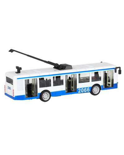 Троллейбус "Автопанорама", синий, 1/90, свет, звук, инерция, в/к 22*13,5*5,8 см