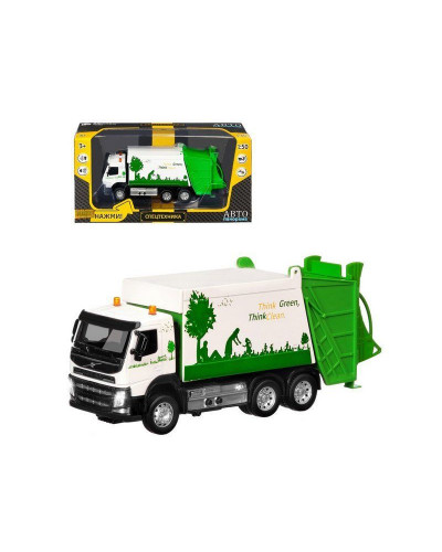 Машина "АВТОПАНОРАМА" Volvo мусоровоз, белый, 1/50, свет, звук, в/к 28*14*10 см