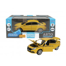 Машина "АВТОПАНОРАМА" LADA VESTA "ТАКСИ" желтый, 1/24, свет, звук, инерция, в/к 24,5*12,5*10,5 см