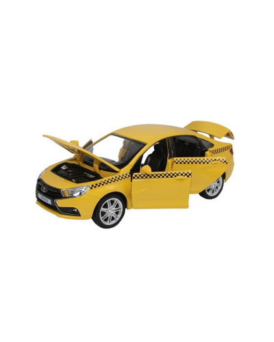 Машина "АВТОПАНОРАМА" LADA VESTA "ТАКСИ" желтый, 1/24, свет, звук, инерция, в/к 24,5*12,5*10,5 см