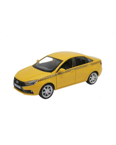 Машина "АВТОПАНОРАМА" LADA VESTA "ТАКСИ" желтый, 1/24, свет, звук, инерция, в/к 24,5*12,5*10,5 см