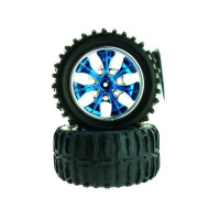 Колеса в сборе (шины 08009N + диск 08044PB голубой хром) для монстров Himoto масштаба 1/10, 2шт.