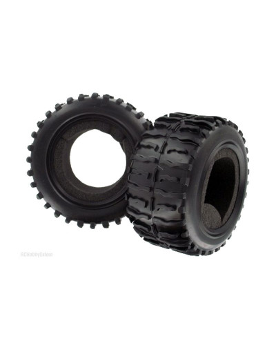 Колеса в сборе (шины 08009N + диск 08044PB голубой хром) для монстров Himoto масштаба 1/10, 2шт.