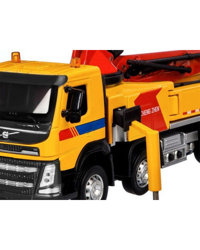 Машина "АВТОПАНОРАМА" Volvo бетононасос, желтый, 1/50, свет, звук, в/к 28*14*10 см