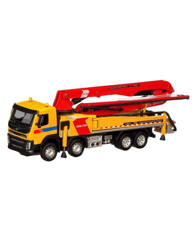 Машина "АВТОПАНОРАМА" Volvo бетононасос, желтый, 1/50, свет, звук, в/к 28*14*10 см