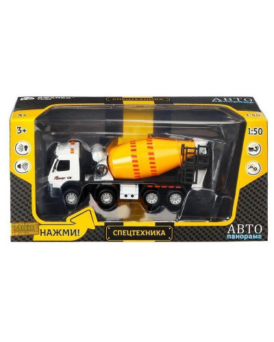 Машина "АВТОПАНОРАМА" Volvo бетономешалка, белый, 1/50, свет, звук, в/к 28*14*10 см