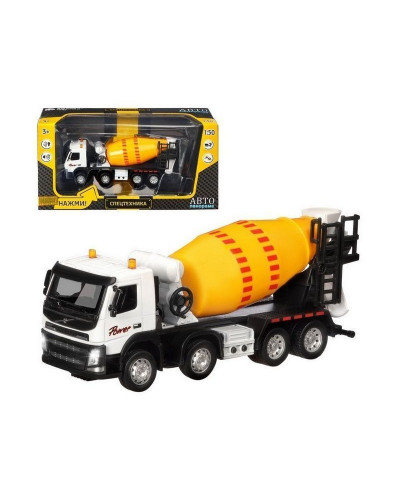 Машина "АВТОПАНОРАМА" Volvo бетономешалка, белый, 1/50, свет, звук, в/к 28*14*10 см