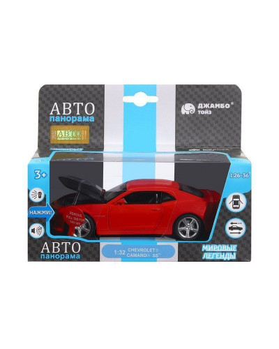 Машина "АВТОПАНОРАМА" Chevrolet Camaro SS, красный, 1/32, свет, звук, инерция, в/к 17,5*13,5*9 см