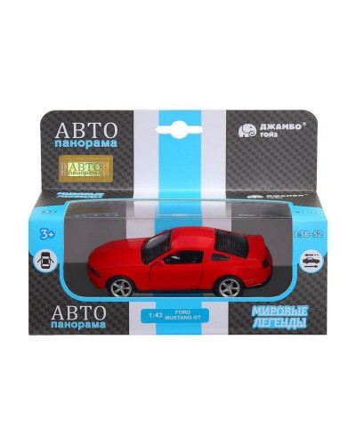 Машина "АВТОПАНОРАМА" Ford Mustang GT, красный, 1/43, инерция, откр. двери, в/к 17,5*12,5*6,5 см