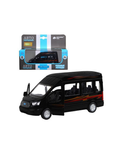 Машина "АВТОПАНОРАМА" Ford Transit, черный, 1/52, инерция, откр. двери, в/к 17,5*12,5*6,5 см
