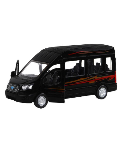 Машина "АВТОПАНОРАМА" Ford Transit, черный, 1/52, инерция, откр. двери, в/к 17,5*12,5*6,5 см