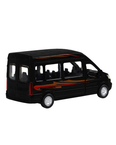 Машина "АВТОПАНОРАМА" Ford Transit, черный, 1/52, инерция, откр. двери, в/к 17,5*12,5*6,5 см