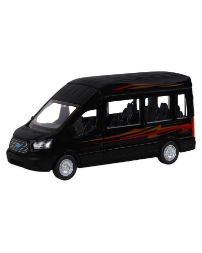 Машина "АВТОПАНОРАМА" Ford Transit, черный, 1/52, инерция, откр. двери, в/к 17,5*12,5*6,5 см
