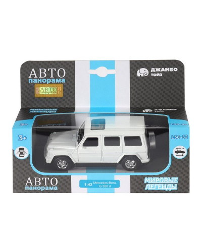 Машина "АВТОПАНОРАМА" Mercedes-Benz G350d, белый, 1/42, инерция, в/к 17,5*12,5*6,5 см