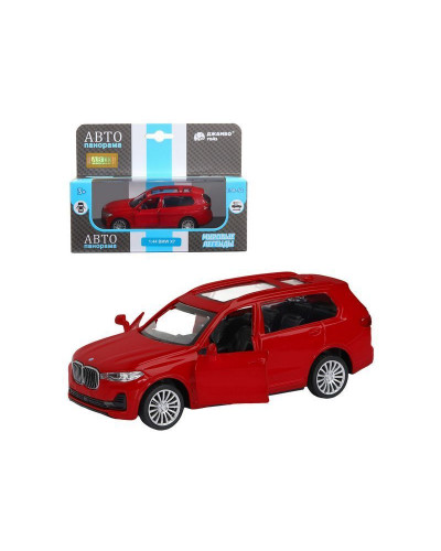 Машина "АВТОПАНОРАМА" BMW X7, 1/44, красный металлик, откр. двери, в/к 17,5*12,5*6,5 см
