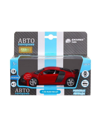 Машина "АВТОПАНОРАМА" Audi R8 GT, красный, 1/32, свет, звук, инерция, в/к 17,5*13,5*9 см