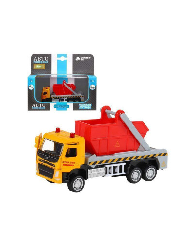 Машина "АВТОПАНОРАМА" VOLVO FM "Мусоровоз", желтый-красный, 1/72, инерция, в/к 17,5*13*6,5 см