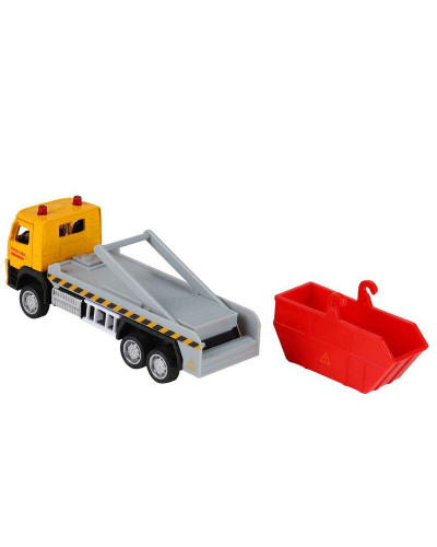 Машина "АВТОПАНОРАМА" VOLVO FM "Мусоровоз", желтый-красный, 1/72, инерция, в/к 17,5*13*6,5 см