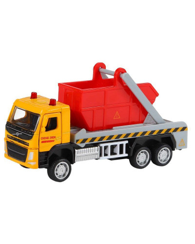 Машина "АВТОПАНОРАМА" VOLVO FM "Мусоровоз", желтый-красный, 1/72, инерция, в/к 17,5*13*6,5 см
