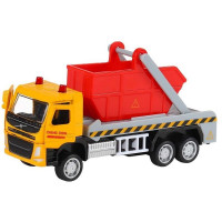 Машина "АВТОПАНОРАМА" VOLVO FM "Мусоровоз", желтый-красный, 1/72, инерция, в/к 17,5*13*6,5 см