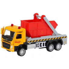 Машина "АВТОПАНОРАМА" VOLVO FM "Мусоровоз", желтый-красный, 1/72, инерция, в/к 17,5*13*6,5 см